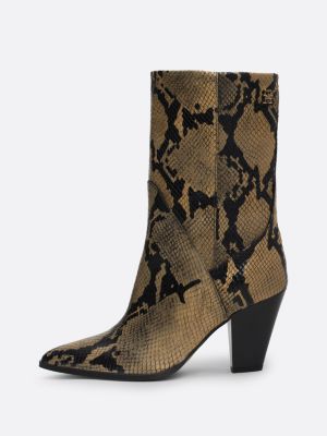 brown cuban heel snake embossed leather boots for women tommy hilfiger