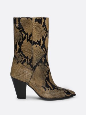 brown cuban heel snake embossed leather boots for women tommy hilfiger