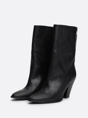 black cuban heel snake embossed leather boots for women tommy hilfiger