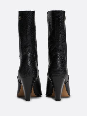 black cuban heel snake embossed leather boots for women tommy hilfiger