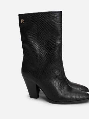 black cuban heel snake embossed leather boots for women tommy hilfiger