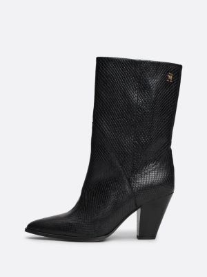 black cuban heel snake embossed leather boots for women tommy hilfiger