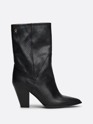 black cuban heel snake embossed leather boots for women tommy hilfiger