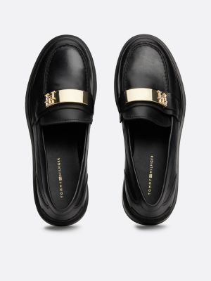 schwarz lederloafer mit th-monogramm-emblem für damen - tommy hilfiger