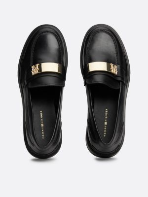 black th monogram leather loafers for women tommy hilfiger