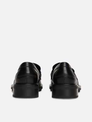 schwarz lederloafer mit th-monogramm-emblem für damen - tommy hilfiger