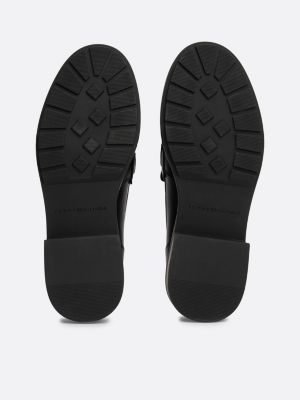 schwarz lederloafer mit th-monogramm-emblem für damen - tommy hilfiger
