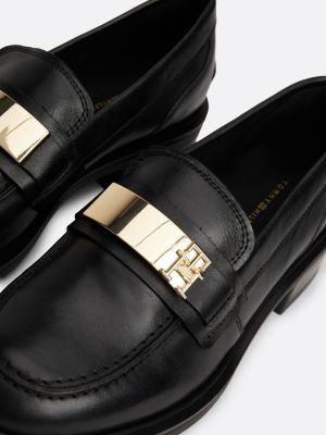 black th monogram leather loafers for women tommy hilfiger