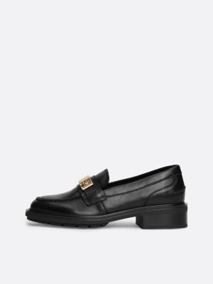 schwarz lederloafer mit th-monogramm-emblem für damen - tommy hilfiger