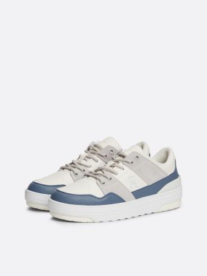 zapatillas de piel con mezcla de texturas blanco de mujeres tommy hilfiger