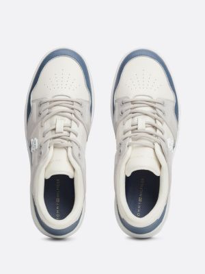 zapatillas de piel con mezcla de texturas blanco de mujeres tommy hilfiger