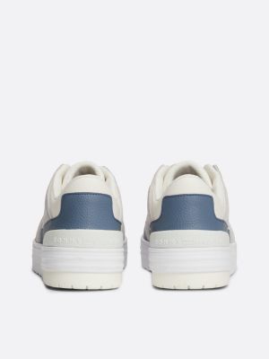 zapatillas de piel con mezcla de texturas blanco de mujeres tommy hilfiger