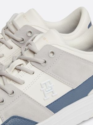 zapatillas de piel con mezcla de texturas blanco de mujeres tommy hilfiger