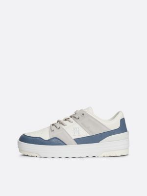zapatillas de piel con mezcla de texturas blanco de mujeres tommy hilfiger