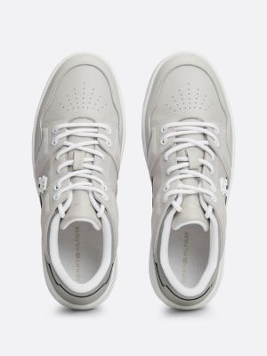 zapatillas de piel con mezcla de texturas gris de mujeres tommy hilfiger