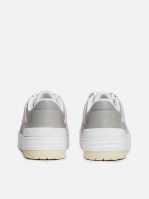 zapatillas de piel con mezcla de texturas gris de mujeres tommy hilfiger