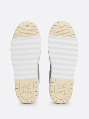 zapatillas de piel con mezcla de texturas gris de mujeres tommy hilfiger