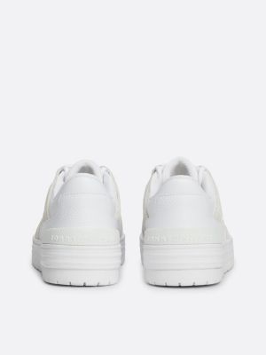 white leather mixed texture basketball trainers for women tommy hilfiger