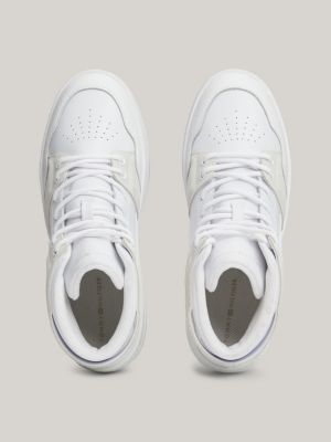 white leather chunky high-top basketball trainers for women tommy hilfiger