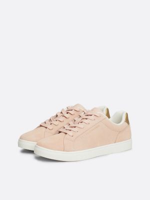 sneakers sportive casual in camoscio rosa da donne tommy hilfiger