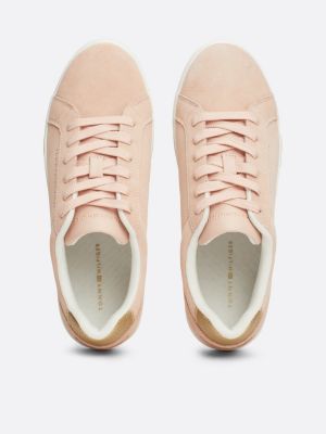 sneakers sportive casual in camoscio rosa da donne tommy hilfiger