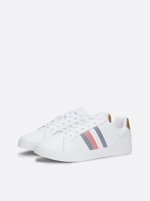 sneakers global stripe in pelle bianco da donne tommy hilfiger