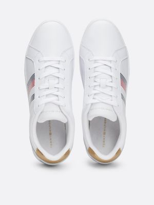 sneakers global stripe in pelle bianco da donne tommy hilfiger