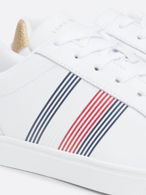 sneakers global stripe in pelle bianco da donne tommy hilfiger