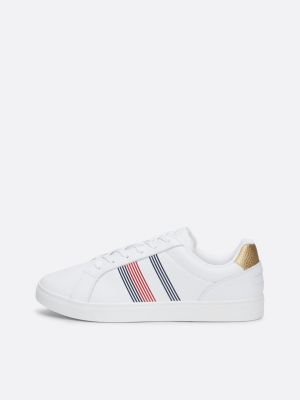 sneakers global stripe in pelle bianco da donne tommy hilfiger