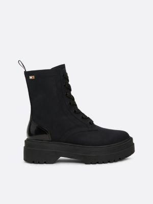 Enamel Flag Lace Up Cleat Boots Black Tommy Hilfiger