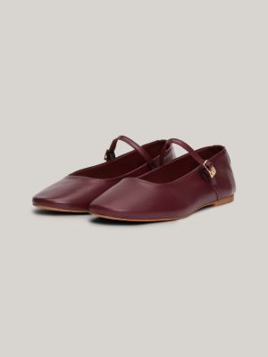 brown leather mary jane ballerinas for women tommy hilfiger