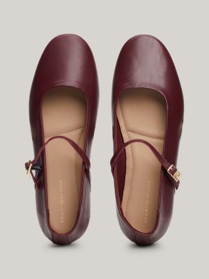 brown leather mary jane ballerinas for women tommy hilfiger