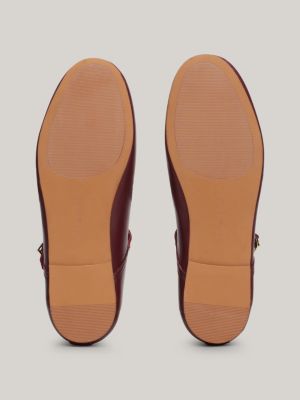 brown leather mary jane ballerinas for women tommy hilfiger