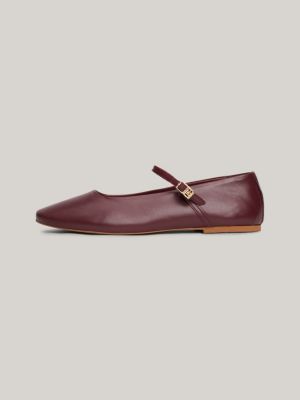 brown leather mary jane ballerinas for women tommy hilfiger