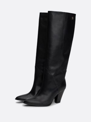 black leather cuban heel knee-high cowboy boots for women tommy hilfiger