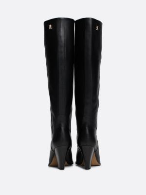 black leather cuban heel knee-high cowboy boots for women tommy hilfiger