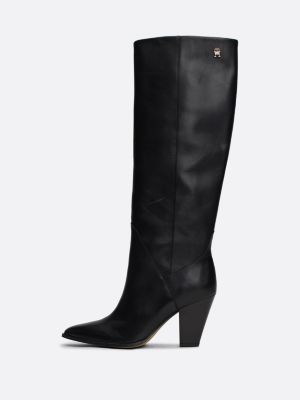 black leather cuban heel knee-high cowboy boots for women tommy hilfiger