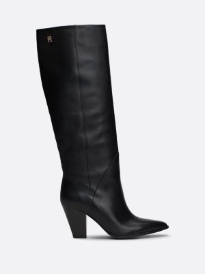 bottes cowboy hautes en cuir à talon cubain noir pour femmes tommy hilfiger