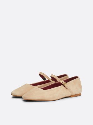 beige suede mary jane ballerinas for women tommy hilfiger