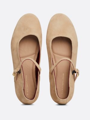 beige suède mary jane ballerina voor dames - tommy hilfiger