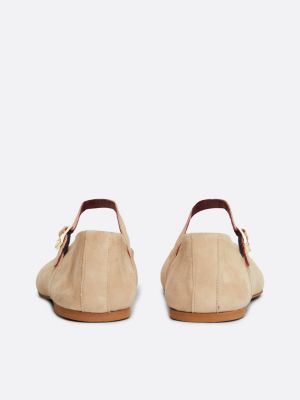 beige suede mary jane ballerinas for women tommy hilfiger