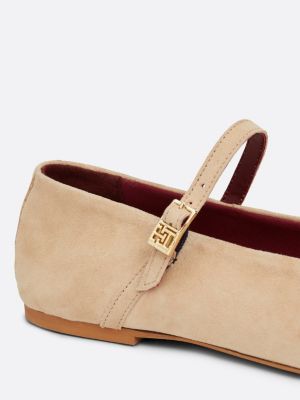 beige suede mary jane ballerinas for women tommy hilfiger