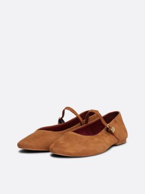 brown suede mary jane ballerinas for women tommy hilfiger