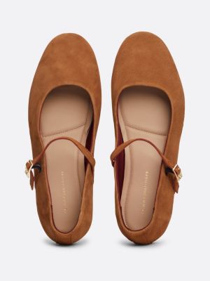 brown suede mary jane ballerinas for women tommy hilfiger