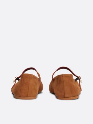 brown suede mary jane ballerinas for women tommy hilfiger