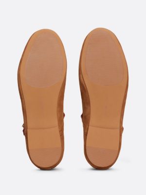 brown suede mary jane ballerinas for women tommy hilfiger