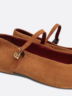 brown suede mary jane ballerinas for women tommy hilfiger