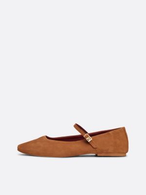 brown suede mary jane ballerinas for women tommy hilfiger