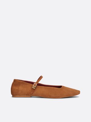 brown suede mary jane ballerinas for women tommy hilfiger