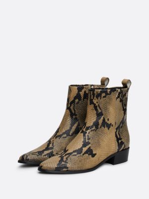 brown snake embossed leather ankle cowboy boots for women tommy hilfiger